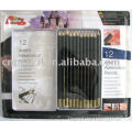 7\"12pcs Water Color pencils in metallic box with blister pack / black water color pencil with gold color cap dip / color pencil